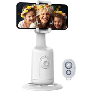 Auto Tracking Phone Holder,360 Rotation Phones Camera Mount Smart Shooting Phone Tracking Holder with Remote Selfie Stick for iPhone Android Stabilizer Shooting Live,No App,Rechargeable (White)