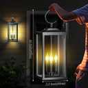 2 Packs 24" Extra Large Dusk to Dawn Light Fixture 3-Light, Black Outdoor Porch Lantern Wall Mounted, Waterproof Modern Outside Wall Sconce Coach Lamp with Tempered Glass for House, E12