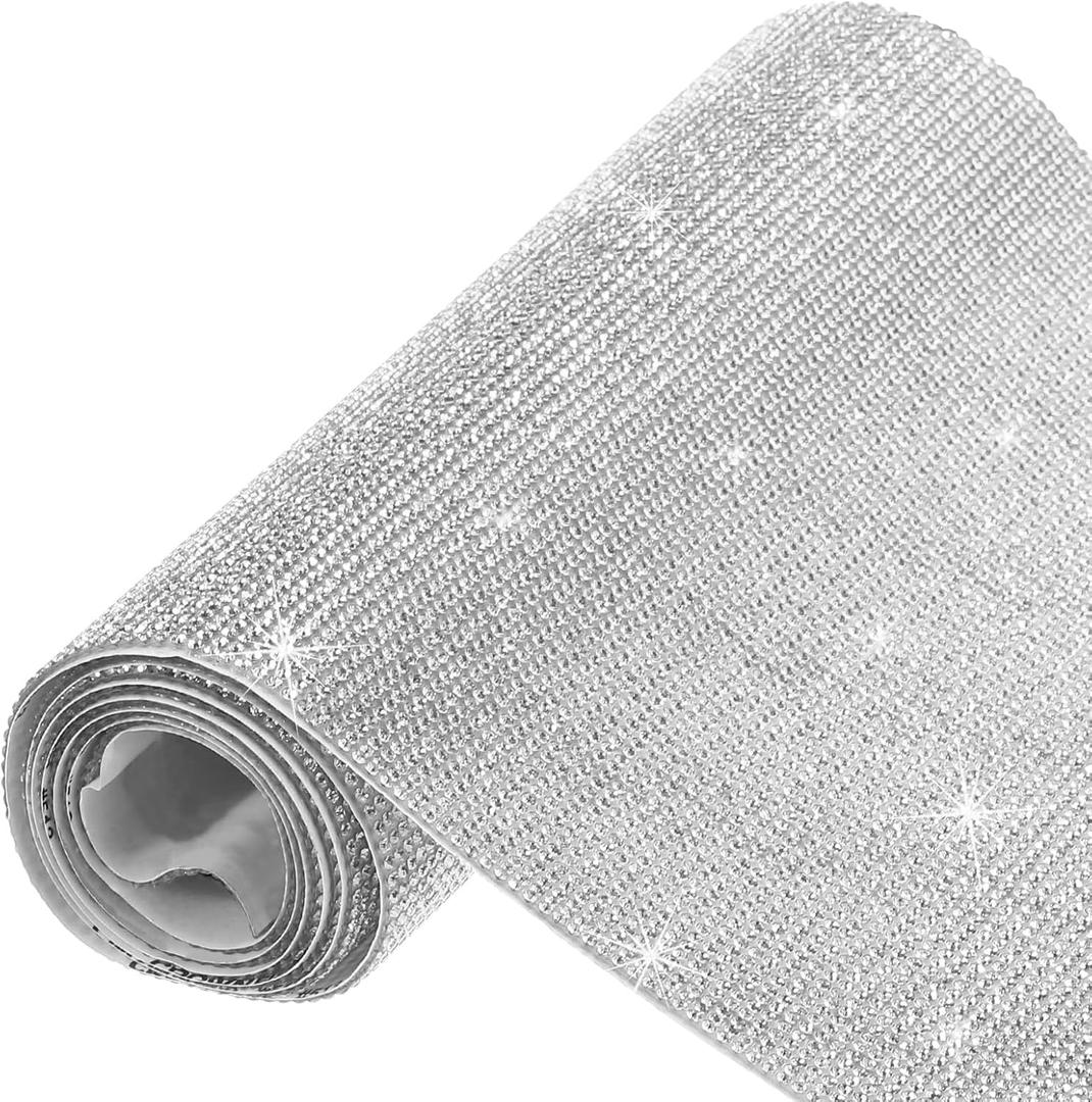 MECCANIXITY 40500 Pcs Bling Crystal Rhinestone Sheet Self-Adhesive Rhinestone Diamond Gems Sticker 39.4 x 7.9 Inch DIY Car Decoration Sticker for DIY Car Phone Clothing Craft White