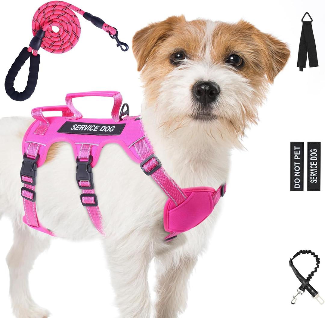 Escape Proof Dog Harness for Large Medium Sized Dogs Six Point Adjustable, Service Dog Vest Harness and Leash Set, No Pull Dogs Harnesses with Handle, Medium Dog Harnesses for Walking(Pink, S)