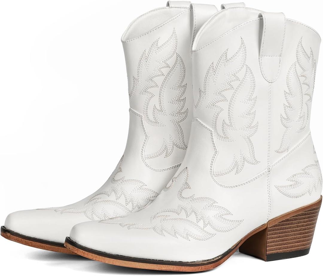 IUV Cowboy Boots for Women Ankle Cowgirl Booties Pointed Toe Western Short Chunky Classic Boot, Size 9