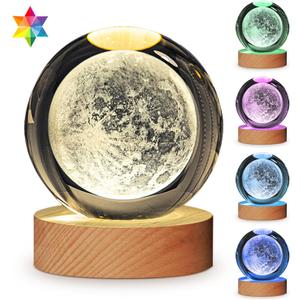 YAZJIWAN 3D Solar System Crystal Ball Lamp, Large Galaxy Night Light With 7 Color Change, Space Bedroom Decor, Christmas and Birthday Gift for Kids, Boys, Girls (Moon)