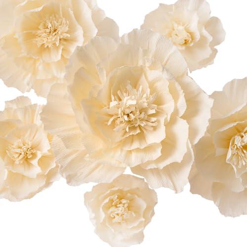 MEJOY Crepe Paper Flowers Decoration for Wall, Flowers for Wedding Decor,Flower Backdrop Decor,Baby Shower,Birthday Party,Photo Backdrop,Archway Decor, Nursery Wall Decor(Beige,Set of 6)