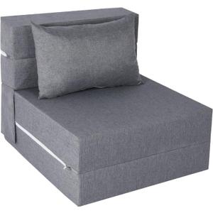Folding Sofa Bed, Foldable Sleeper Chair with Pillow, Convertible Futon Sofa Bed with Washable Cover, Fold Out Couch for Living Room, Dorm, Guest Room, Single Size, Light Grey