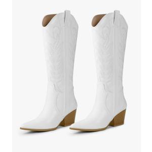 Arromic Cowboy Boots for Women Comfortable Womens Embroidered Western Cowgirl Knee High Boots Pointed Toe Zipper Chunky Heel Country Outfit Retro Tall Boots, 9.5