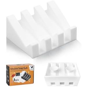 Coipdfty Soap Dishes, Upgrade Suction Silicone Shower Soap Dish with Drianage, Bar Soap Holder & Saver Waterfall Self-Draining to Keep Your Bar Soap Organized and Clean (1, White)