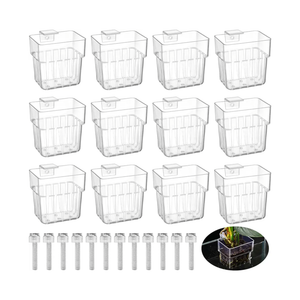 8 Pack Top Hanging Fish Tank Plant Pot Clear Aquarium Plant Holder with Hook Aquatic Plant Cup Holder Aquarium Aquatic P-lant Pot Water Landscape Decoration for P-lant Water Feature Decoration