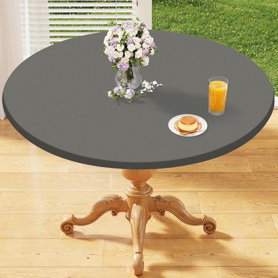 homing Round Elastic Fitted Tablecloth, Water-Resistant Fabric Tablecloths for 45"-52" Tables, Washable Polyester Table Cover for Picnic, Caming, Dinner, Indoor & Outdoor, Grey