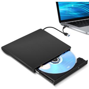 External CD/DVD Drive for Laptop, Type-C CD/DVD Player USB 3.0 Portable Burner Writer Reader Compatible with Mac MacBook Pro/Air iMac Desktop Windows 7/8/10/XP/Vista (Black)