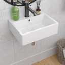 Wall Mount Bathroom Sink - Lepuday 21x16 Inch Floating Vessel Sink Rectangle Bathroom Sink Above Counter White Ceramic Basin