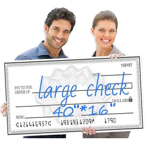 40"x16" Reusable Giant Presentation Check - Double Sided Fake Checks for Charity Donations & Fundraisers | Waterproof Oversized Prop