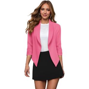 Hybrid & Company Lightweight Open Front Cardigan Classic Ruched Sleeve Work Office Blazer Suit Jackets, 1X