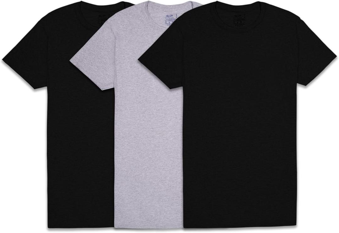Fruit of The Loom Men's Crew Tee Undershirts, Moisture Wicking & Tag Free (Large, Black/Grey - 3 Pack)