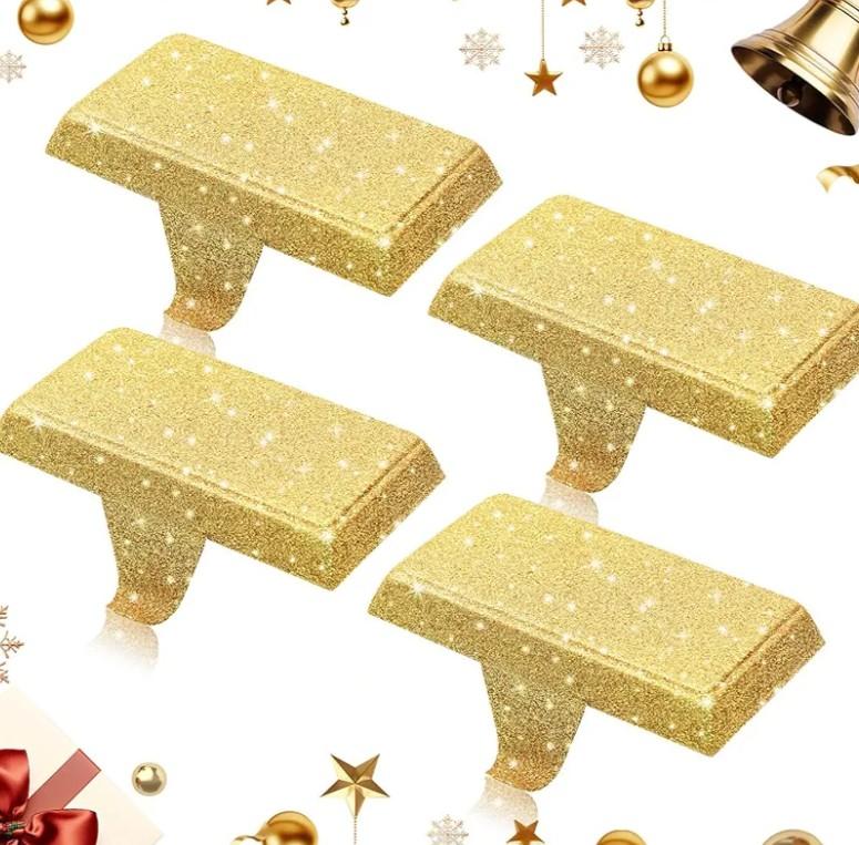 Christmas Stocking Holders for Mantle Set of 4, Weighted Stocking Holder Fireplace Stocking Hangers for Xmas Holiday Party Decoration