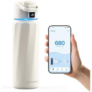 Smart Water Bottle with Reminder to Drink Water - Double Wall Vacuum Insulated Water Bottle Stainless Steel, Wide Mouth 32 oz Water Bottles with Leak-proof Lockable Lid, Water Intake Tracker - White