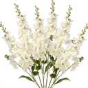 Artificial Delphinium Long Stem Artificial Flowers Rustic Fall Decor Silk Flowre for Tall Vase Fake Snapdragon Silk Delphinium Flowers Arrangement Fake Delphinium Salmon Flower Fake Long Llowers-6 pcs (White)