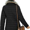 Vetinee Women Casual Faux Fur Lapel Zip Pockets Quilted Parka Jacket Puffer Coat