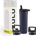 ZULU Base 18oz Kids Stainless Steel Water Bottle with 3 Lids- Straw, Chug, Twist | Double Walled and Vacuum Insulated Metal Thermos | Fits Car Cupholder, Built in Carry Loop, Dishwasher Safe, Navy
