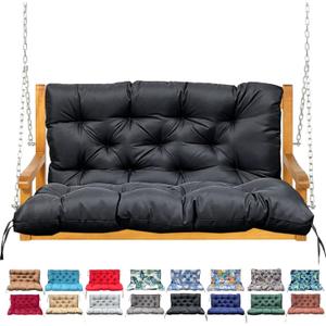 Porch Swing Cushion with Backrest,Waterproof Bench Cushion for Outdoor Furniture,2-3 Seater Replacement Thickened Swing Cushion with Ties,Patio,Outdoor,Backyard and Garden (Black,40x40)
