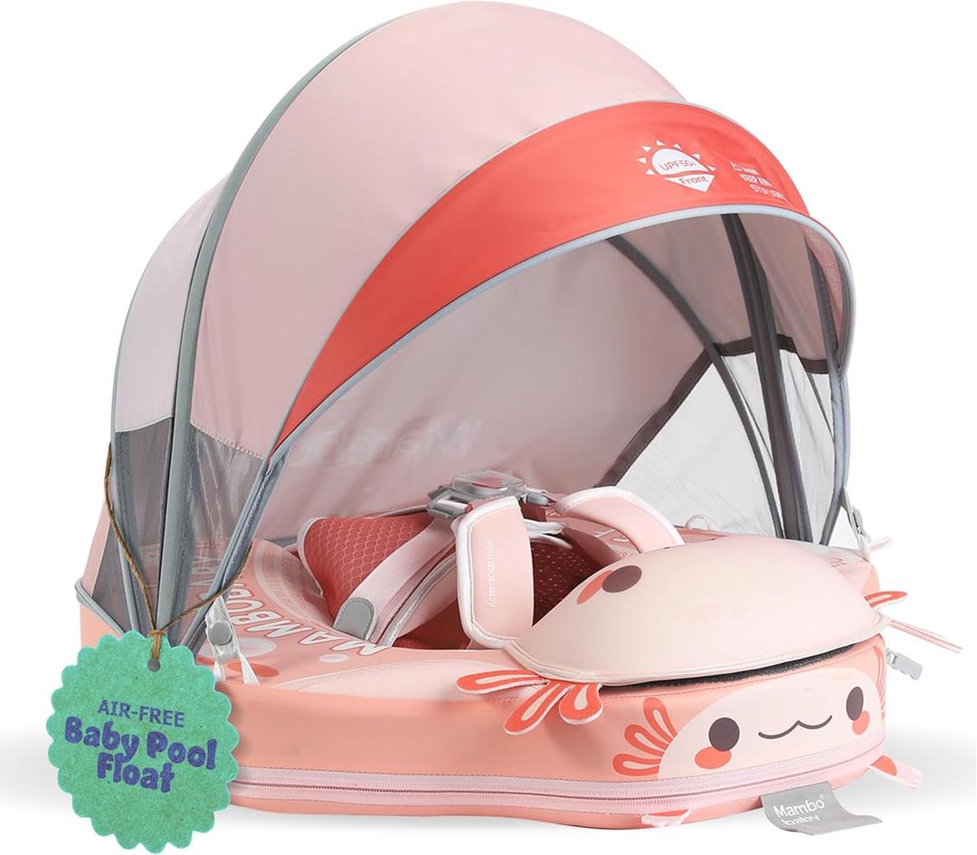 MAMBOBABYFLOAT Sunny Navigator Baby Pool Float with Canopy  Safe, Comfortable, Adjustable Axolotl Pool Float w/Sun Protection, Air-Free Foam Technology, 5-Way Buckle System