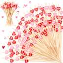 Tioncy 100 Pcs Valentines Day Cocktail Picks 4.7 Inch Heart Cocktail Toothpicks for Appetizers Decorative Bamboo Skewers Valentines Day Decorations Fruit Food Picks for Party Supplies