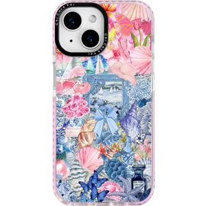 for iPhone 13 mini Case, Vintage Coastal Collage with Floral Turtle Shells Pattern, Military-Grade Drop Protection, Seaside TPU Protective Cover with Camera Protection for Women Girls (PlumeriaTahiti)