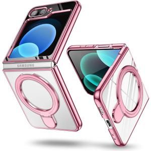 Compatible with Galaxy Z Flip 5 Case with O-Ring Stand Clear Case