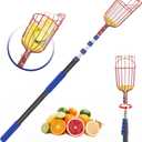 26FT Reach Fruit Picker, 5-20 Foot Sturdy Aluminum Telescoping Fruit Picker Extension Pole with Metal Twist-on Basket, Suit for Apple Pear Lemon Mango Guava Orange Avocados Tree Fruit Picking