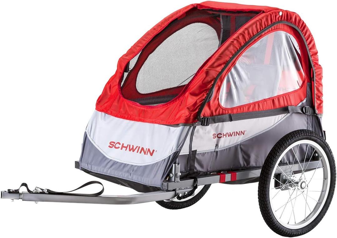 Schwinn Joyrider Echo and Trailblazer Child Bike Trailer, Single and Double Seat Baby Carrier Options, Canopy, 16 or 20-Inch Air-Filled Tires, with Bug Screen & Weather Shield, Bike Attachment