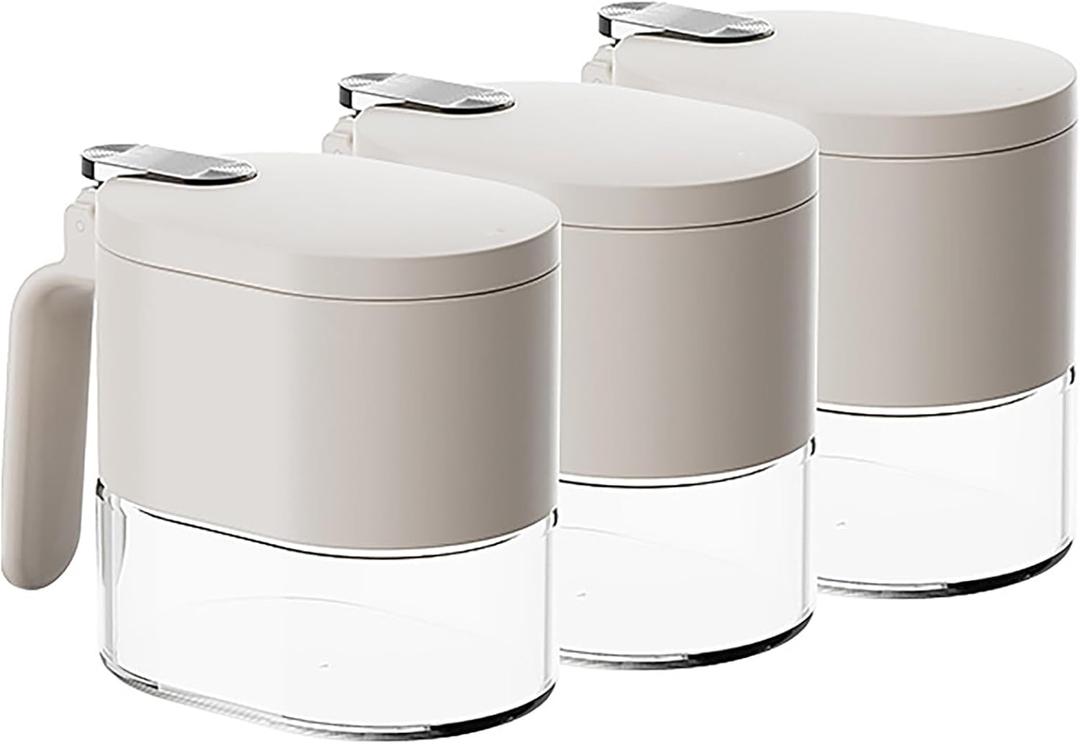 Nicunom 3 Pack Condiment Jar Glass Spice Containers with Lids and Spoons, 13 Oz Airtight Seasoning Box Condiment Canisters Pots Salt Pepper Sugar Bowl Storage Container for Kitchen