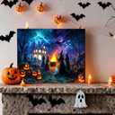 Artiluxy Halloween LED Wall Art 20x16 Inch-Haunted Home Gift, Lighted Canvas Decor with Pumpkin Haunted House Witch & Skull, Battery Powered with Timer, Spooky Indoor Decor for Halloween Party, 16x20in