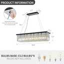 Rectangle K9 Crystal Chandelier Modern Rectangular Pendant Lighting Fixture for Dining Room Kitchen Island Bedroom Black 40'' 8-Light E12