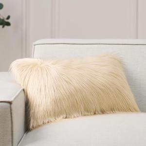 Phantoscope Faux Fur Pillow Cover Decorative Fluffy Throw Pillow Mongolian Luxury Fuzzy Pillow Case Cushion Cover for Bedroom and Couch, Light Beige 12 x 20 Inches (20" x 12" (Pack of 1))