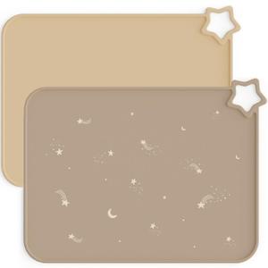Moonkie Silicone Placemats for Baby & Kid, Stain-Proof Non-Slip Toddler Food Mats Eating Table Mat with 2 Packs (Warm Taupe/Apricot)