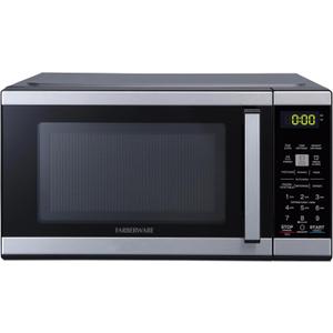 Farberware 0.9 Cu. Ft. Countertop Microwave Oven  900 Watts Power, Auto Cook Settings, Defrost, Easy Clean and Child Safety Lock - Stainless and Black