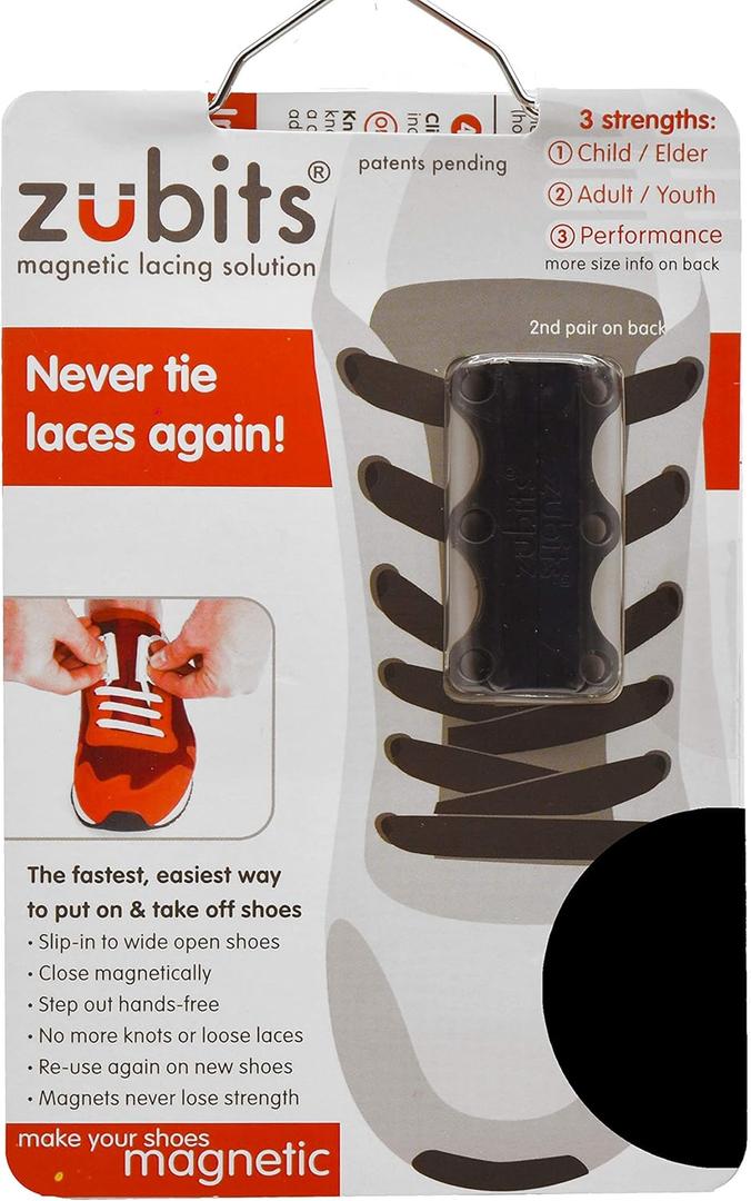Magnetic Lacing Solution, No Tie Easy Long-Lasting Shoelace Magnets (2 In Pack) (2 - Adult / Youth, Black)