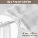 Melodieux White Semi Sheer Curtains 96 Inches Long for Living Room, Bedroom Faux Linen Texture Farmhouse Rod Pocket Shiny Sheer Curtains Drapes Light Filtering, 52" W x 96" L, 2 Panels