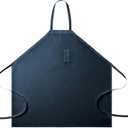 Bib Apron with Fixed Neck Strap and Utility Pocket  Full-Coverage Chef Apron for Kitchen, Restaurant & Caf (Navy Blue)