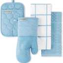 KITCHENAID Quilted Cotton Terry Cloth Oven Mitt, Pot Holder, Kitchen Towel 4-Pack Set, Heat Resistant, Silicone Grip, Gift Set, Blue Velvet, 16"x26", 7"x13" & 7"x10"