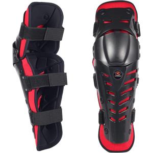 Motorcycle Knee Shin Guards, Long Leg Protection Crash Proof Motorcycle Knee Protection Bendable Adjustable MTB Knee Pads for Men Motocross Gear (Red/ Extended version)