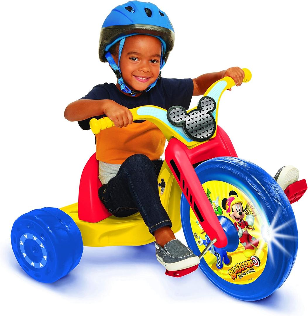 Fly Wheels Mickey and The Roadster Racers 15"Junior Cruiser Ride-on, Ages 3-7, Yellow/Red/Blue, 20" W x 22.5" H x 32.83" L