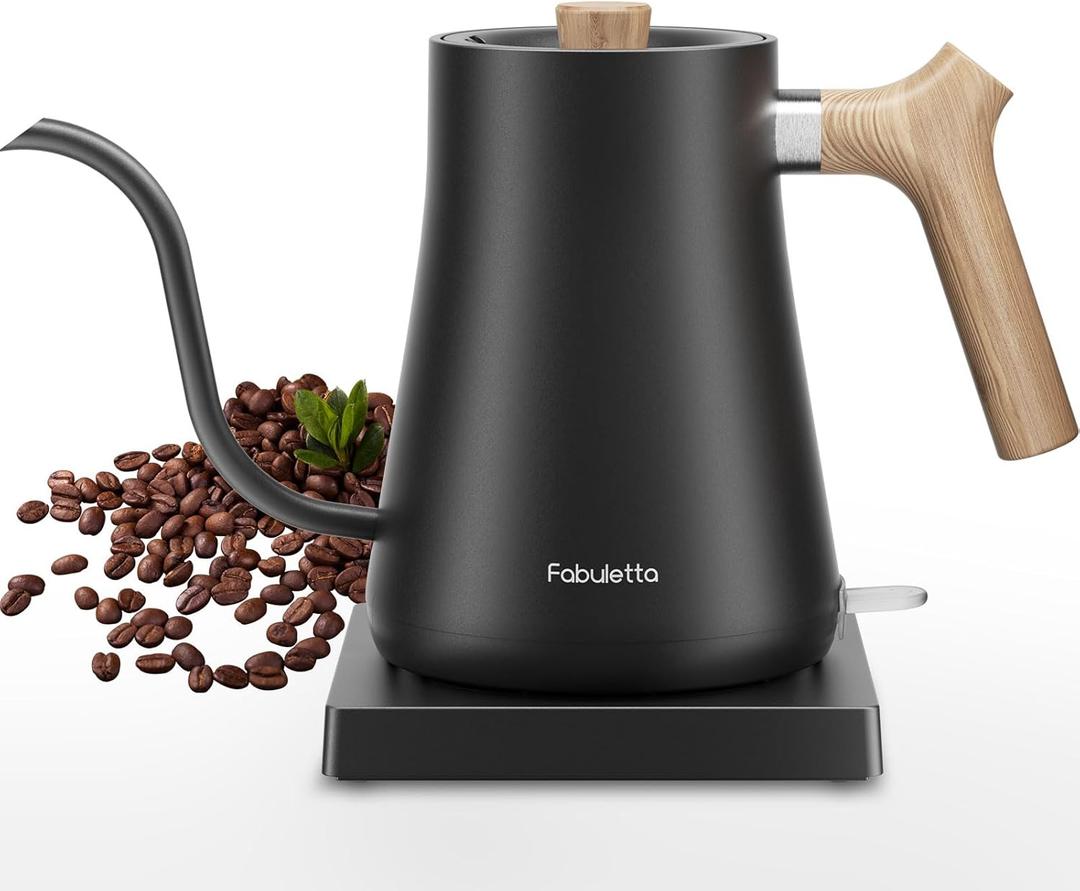 Fabuletta Gooseneck Electric Water Kettle, 3 Minutes Quick Heating, 1200W Pour Over Kettle for Coffee & Tea, Precise Water Flow Control Hot Water Boiler, 100% Stainless Steel Water Boiler (FKT006 Black)