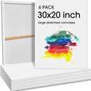 Sherr 6 Pcs 30 x 20 Inch Large Canvas for Painting Cotton Stretched Canvas Blank White Canvases Triple Primed Painting Profile Blank Canvases for Watercolor Acrylics Oil Painting