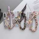 Omio for Samsung Galaxy Z Fold 4 Bling Case with Hand Chain Wrist Strap Bracelet Silk Scarf for Girls Women Sparkle Rhinestone Pearl Crystal Glitter Diamond Shockproof Cover for Galaxy Z Fold 4 Black