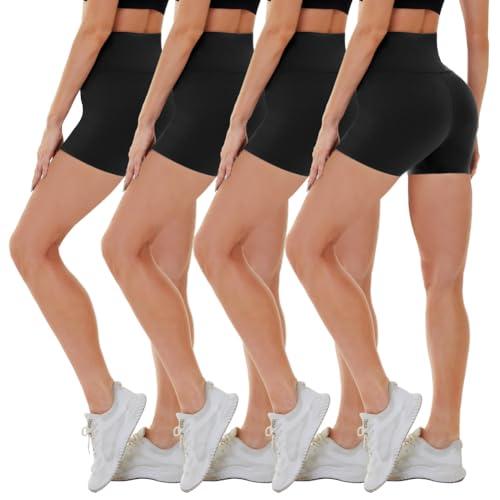 CAMPSNAIL 4 Pack Biker Shorts for Women High Waist - 5"/8" Tummy Control Soft Athletic Yoga Workout Running Gym Shorts L