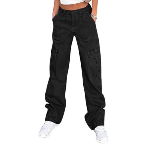 Lepunuo Cargo Pants Tactical Hiking Pants for Women Stretchy Waist (Black, Small)