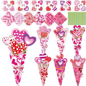 SYUCVQI 24 Sets Valentine's Day Flower Bouquet Craft Kit DIY Valentines Gift Make Your Own Flower for Valentine's Day School Classroom Home Fun Activities DIY Gifts