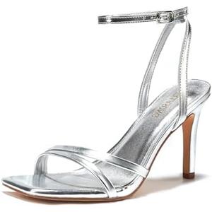 LULLASONG Women's Heels Strappy Ankle Strap High Heels 3.5 Inch Heeled Square Open Toe Sandals for Women, Size 7