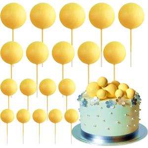 ASTARON Pack of 20 Cake Decoration Balls Cake Toppers, Mini Balloons Cake Toppers for Wedding Party Baby Shower Birthday Cake Decorating (Yellow)