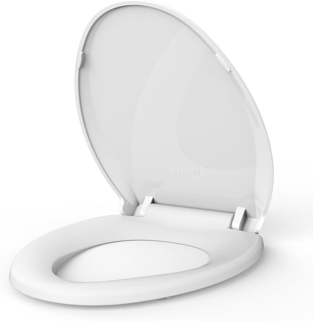 19 in Toilet Seat with Cover Soft Close, Toilet Lid Slow Close Quiet No, Easy Installation & Release,Safe PP Material Easy Clean, Comfortable Ergonomic Design, Suitable to Elongated Toilets,White
